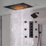 rainfall 24'' Flush mounted matte Black 4 way thermostatic shower faucets With regular head and body jets