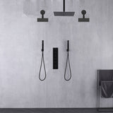 Matte Black Rainfall Shower System: 12" or 16" with 5-Way Thermostatic Valve, Dual Handle wands