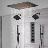 20-Inch or 24-Inch Matte Black Flush Mount Rainfall Shower System: Complete with 5-Way Thermostatic Valve and Dual Regular Heads