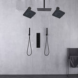 Matte Black Rainfall Shower System: 12" or 16" with 5-Way Thermostatic Valve, Dual Handle wands