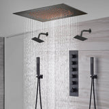 20-Inch or 24-Inch Matte Black Flush Mount Rainfall Shower System: Complete with 5-Way Thermostatic Valve and Dual Regular Heads