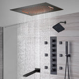 20-Inch or 24-Inch Matte Black Flush Mount Rainfall Waterfall Shower System: Complete with 6-Way Thermostatic Valve and 6 Body Jets and  Regular Head and Tub Spout