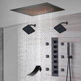 20-Inch Matte Black Flush Mount Rainfall Shower System: Complete with 6-Way Thermostatic Valve and 6 Body Jets and Dual Regular Heads and Tub Spout