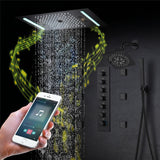 64 LED colors music led flushed in 24x12 inch 3 functions shower head 6 way thermostatic shower faucet with 6'' regular head and 6 body jets