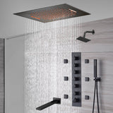 20-Inch or 24-Inch Matte Black Flush Mount Rainfall Waterfall Shower System: Complete with 6-Way Thermostatic Valve and 6 Body Jets and  Regular Head and Tub Spout