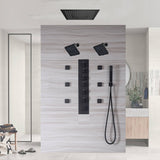 Matte Black LED Music Shower System: 16" with 6-Way Digital Thermostatic Control, Body Jets