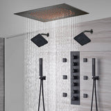 20-Inch or 24-Inch Matte Black Flush Mount Rainfall Shower System: Complete with 6-Way Thermostatic Valve and 6 Body Jets and Dual Regular Heads