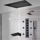 20-Inch or 24-Inch Matte Black Flush Mount Rainfall Waterfall Shower System: Complete with 6-Way Thermostatic Valve and 6 Body Jets,Sliding Bar,Regular Head and Tub Spout