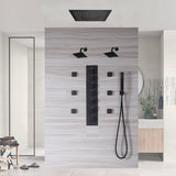 Matte Black LED Music Shower System: 16" with 6-Way Digital Thermostatic Control, Body Jets