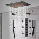 20-Inch or 24-Inch Matte Black Flush Mount Rainfall Shower System: Complete with 6-Way Thermostatic Valve and 6 Body Jets and Dual Regular Heads