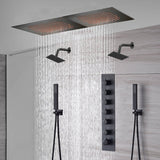 20 x 40 Inch Matte Black Flush Mount Rainfall Shower System: Complete with 6-Way Thermostatic Valve and  Dual Regular Heads