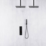 Matte Black ceiling mount 12 or 16 inch rainfall shower head 3 way thermostatic shower faucet