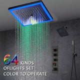 Matte Black 12" Flush-Mount Shower Faucet Set with LED Lights, Bluetooth Music, Regular Head