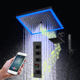 Matte Black 12" Flush-Mount Shower Faucet Set with LED Lights, Bluetooth Music, Regular Head