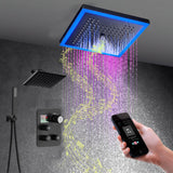 Matte Black 12" Flush-Mount Shower Faucet Set with LED Lights, Bluetooth Music, Regular Head