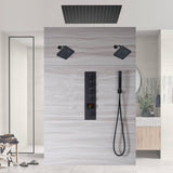 24-inch or 20-inch Matte Black Rainfall Shower System: Featuring a 4-Way Digital Display Thermostatic Rough-In Valve, and a Refreshing 6-inch Wall Mount Shower Head