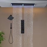 Flush Mount 32 x 8 inch Rainfall 64 LED Light Shower Head with 4-Way Thermostatic Faucet and High-Pressure Regular Heads