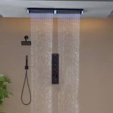 Flush Mount 32 x 8 inch Rainfall 64 LED Light Shower Head with 4-Way Thermostatic Faucet and High-Pressure Regular Heads