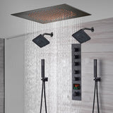 20-Inch or 24-Inch Matte Black Flush Mount Rainfall Shower System: Complete with 5-Way Thermostatic Valve and Dual Regular Heads