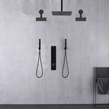 Matte Black Rainfall Shower System: 12" or 16" with 5-Way Thermostatic Valve, Dual Handle wands