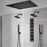 20-Inch or 24-Inch Matte Black Flush Mount Rainfall Shower System: Complete with 5-Way Thermostatic Valve and Dual Regular Heads