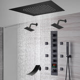 20-Inch Matte Black Flush Mount Rainfall Shower System: Complete with 6-Way Thermostatic Valve and 6 Body Jets and Dual Regular Heads and Tub Spout
