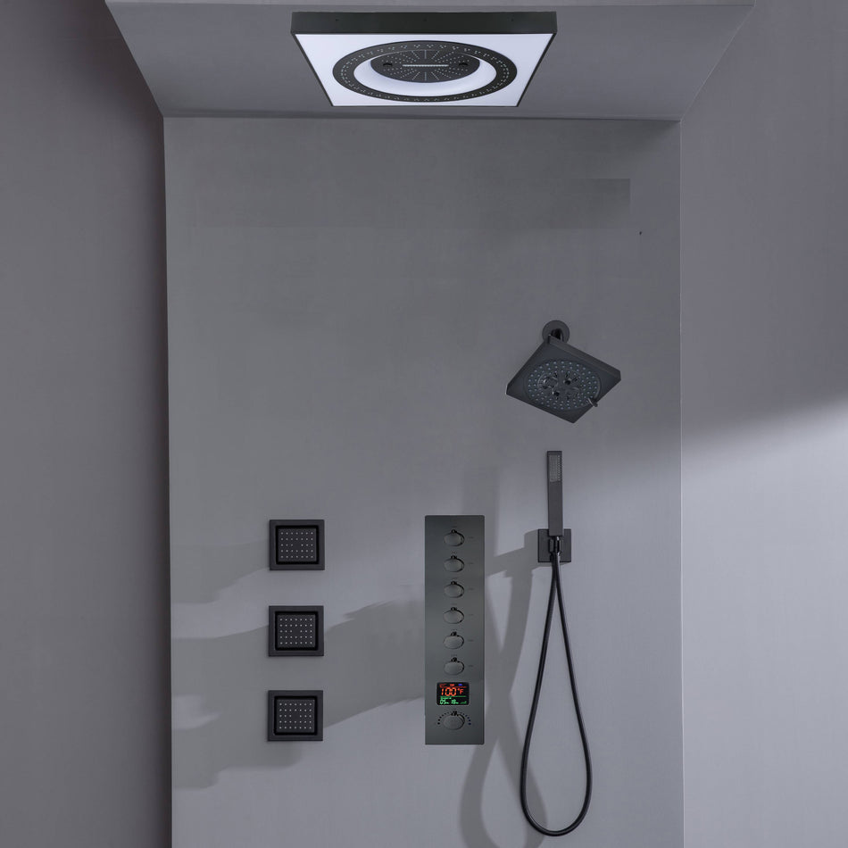 24" Flush Mount Shower Head with 6-Way Digital Faucet, 6" Regular Head, Body Jets