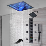 16-Inch Matte Black Flush Mount Rainfall Waterfall Shower System: Complete with 6-Way Thermostatic Valve and 6 Body Jets and  Regular Head and Tub Spout