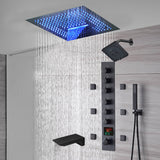16-Inch Matte Black Flush Mount Rainfall Waterfall Shower System: Complete with 6-Way Thermostatic Valve and 6 Body Jets and  Regular Head and Tub Spout
