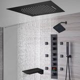 20-Inch or 24-Inch Matte Black Flush Mount Rainfall Waterfall Shower System: Complete with 6-Way Thermostatic Valve and 6 Body Jets and  Regular Head and Tub Spout