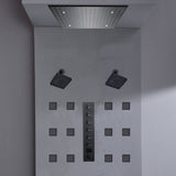 Ceiling mount 20 inch Rainfall Mist shower head 6 way Digital display thermostatic Shower Faucet with Dual Regular Heads and body jets