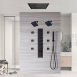 Matte Black LED Music Shower System: 16" with 6-Way Digital Thermostatic Control, Body Jets