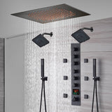 20-Inch or 24-Inch Matte Black Flush Mount Rainfall Shower System: Complete with 6-Way Thermostatic Valve and 6 Body Jets and Dual Regular Heads