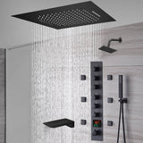 20-Inch or 24-Inch Matte Black Flush Mount Rainfall Waterfall Shower System: Complete with 6-Way Thermostatic Valve and 6 Body Jets and  Regular Head and Tub Spout