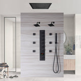 Matte Black LED Music Shower System: 16" with 6-Way Digital Thermostatic Control, Body Jets