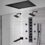20-Inch Matte Black Flush Mount Rainfall Shower System: Complete with 6-Way Thermostatic Valve and 6 Body Jets and Dual Regular Heads and Tub Spout