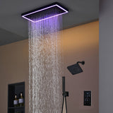 Matte Black or Brushed Gold or Brushed Nickel 16 x 8 inch rainfall Flush mount  Shower Head 3-Way digital display touch panel Shower Faucet with 6'' regular head