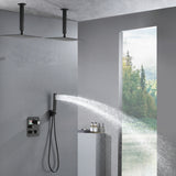 Brushed Gold Dual Ceiling & Wall Shower Heads with 3-Way Thermostatic Valve System - Seamless Functionality Both Together & Separately