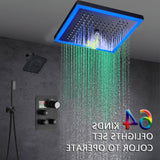 Matte Black 12" Flush-Mount Shower Faucet Set with LED Lights, Bluetooth Music, Regular Head