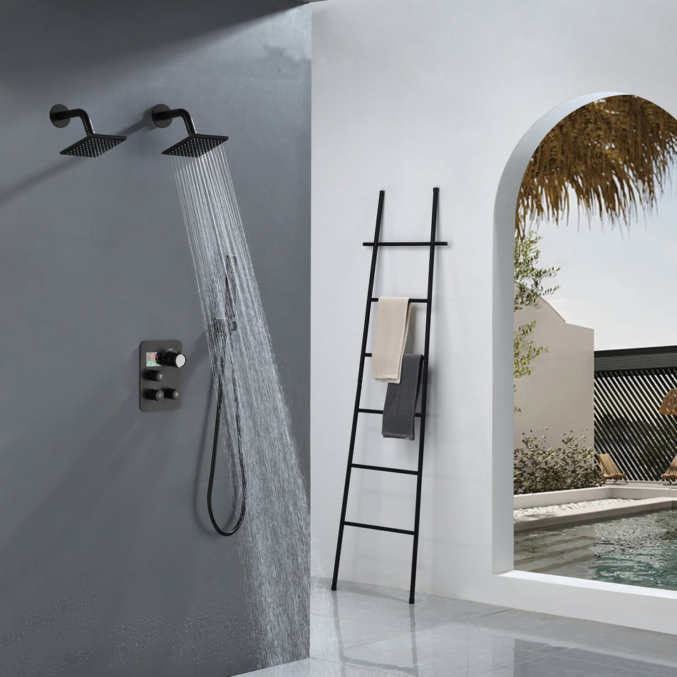 Brushed Gold Or Brushed Nickel or Matte Black or chrome or oil rubber bronze 3-Way Thermostatic Shower Valve System with Dual Regular Heads - Simultaneous or Separate Functionality