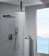 matte black wall mount rainfall shower head ceiling mount rainfall shower head 3 way thermostatic shower faucet each function work all together and separately