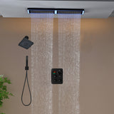 Flush Mount 32 x 8 inch Rainfall 64 LED Light Shower Head with 4-Way Thermostatic Faucet and High-Pressure Regular Heads