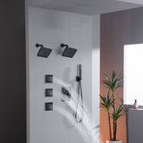 Dual Regular Heads with 4-Way Thermostatic Faucet and  Handle Shower and Body Jets