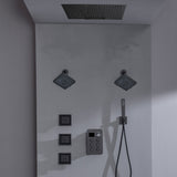 24 inch flush mount rainfall waterfall shower head 6 way thermostatic shower faucet with handle wand and Body Jet and dual regular headss