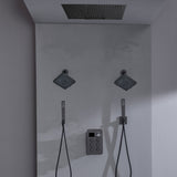 24 inch flush mount rainfall waterfall shower head 6 way thermostatic shower faucet with dual handle wands and  dual regular heads