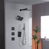 12" or 16" Wall Mount Rain Head with 4-Way Thermostatic Faucet and 4" Body Jet