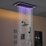 Matte black or Brushed nickel or Brushed Gold 16 x 8-Inch Rainfall Flush Mount Shower Head with 4-Way Digital Display Thermostatic Faucet, Body Jets, and High-Pressure Wall Mount Head