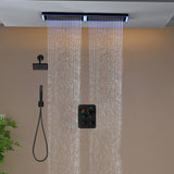 Flush Mount 32 x 8 inch Rainfall 64 LED Light Shower Head with 4-Way Thermostatic Faucet and High-Pressure Regular Heads