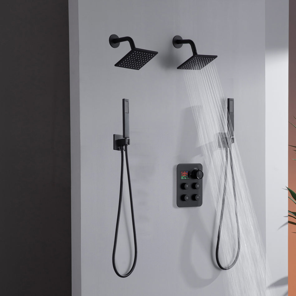 4-Way Thermostatic Faucet with Dual Regular Heads and Dual Handle wands