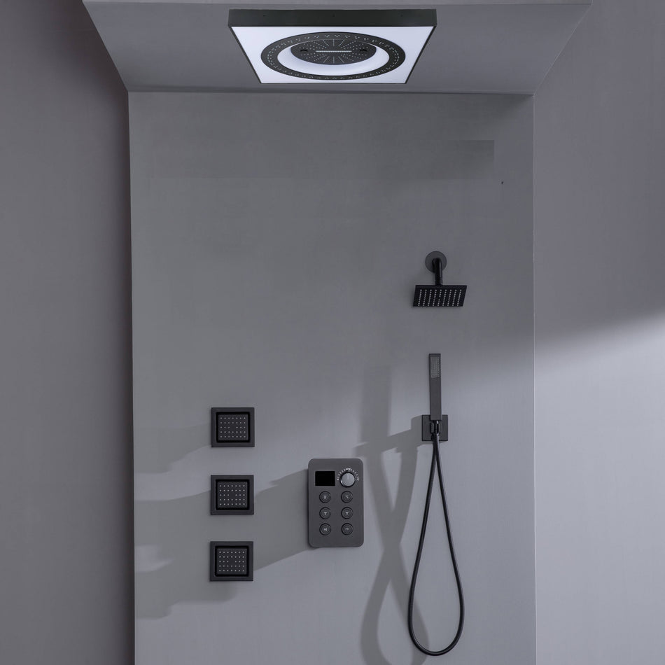 24" Flush Mount Shower Head with 6-Way Digital Faucet, 6" Regular Head, Body Jets